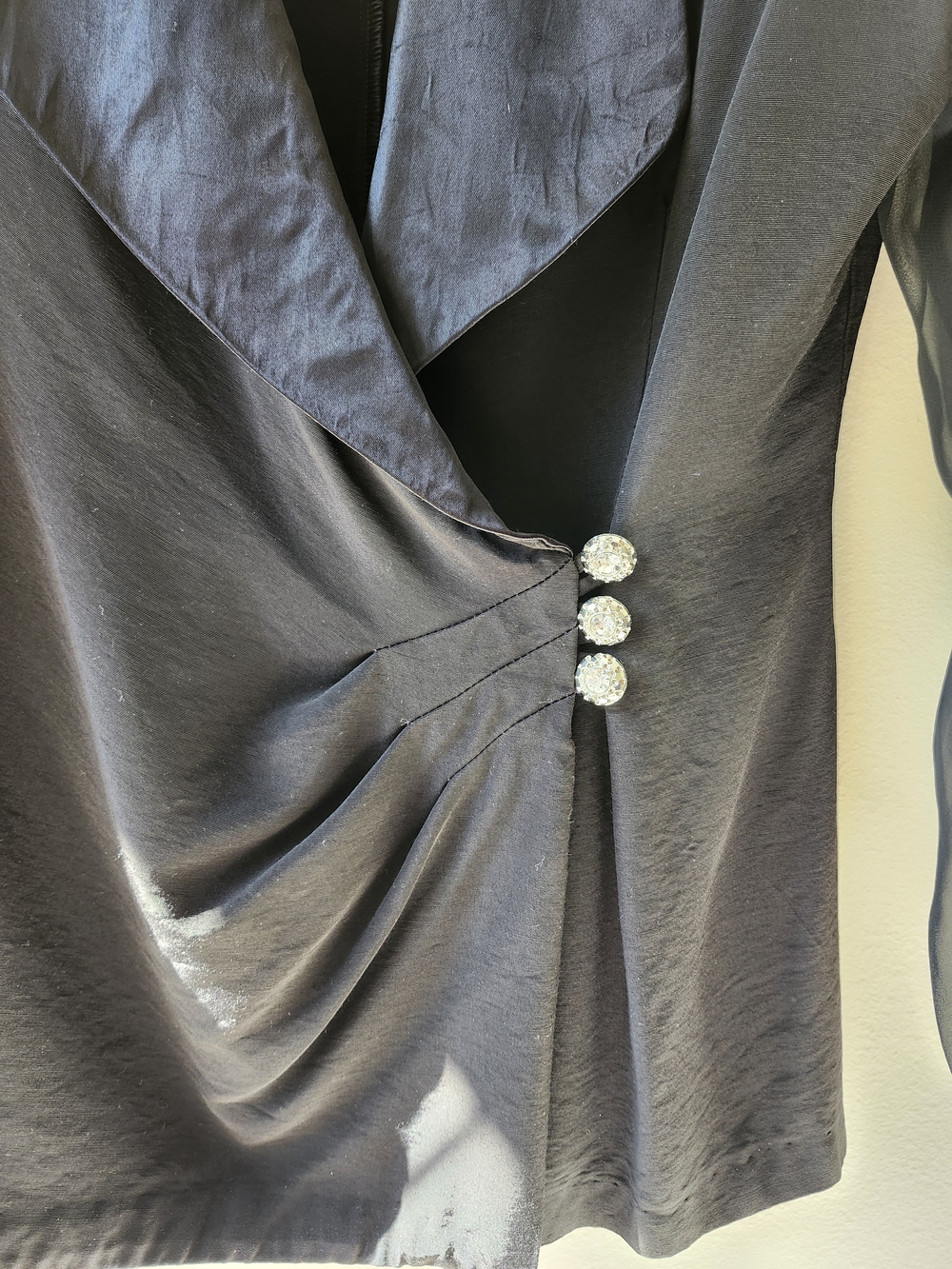Joseph Ribkoff Black Satin & Sheer Sleeve Wrap Blazer - Picture 7 of 10